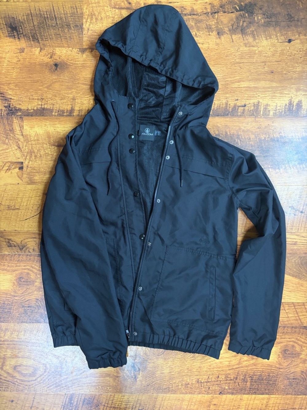 Volcom Black Hooded Windbreaker Jacket